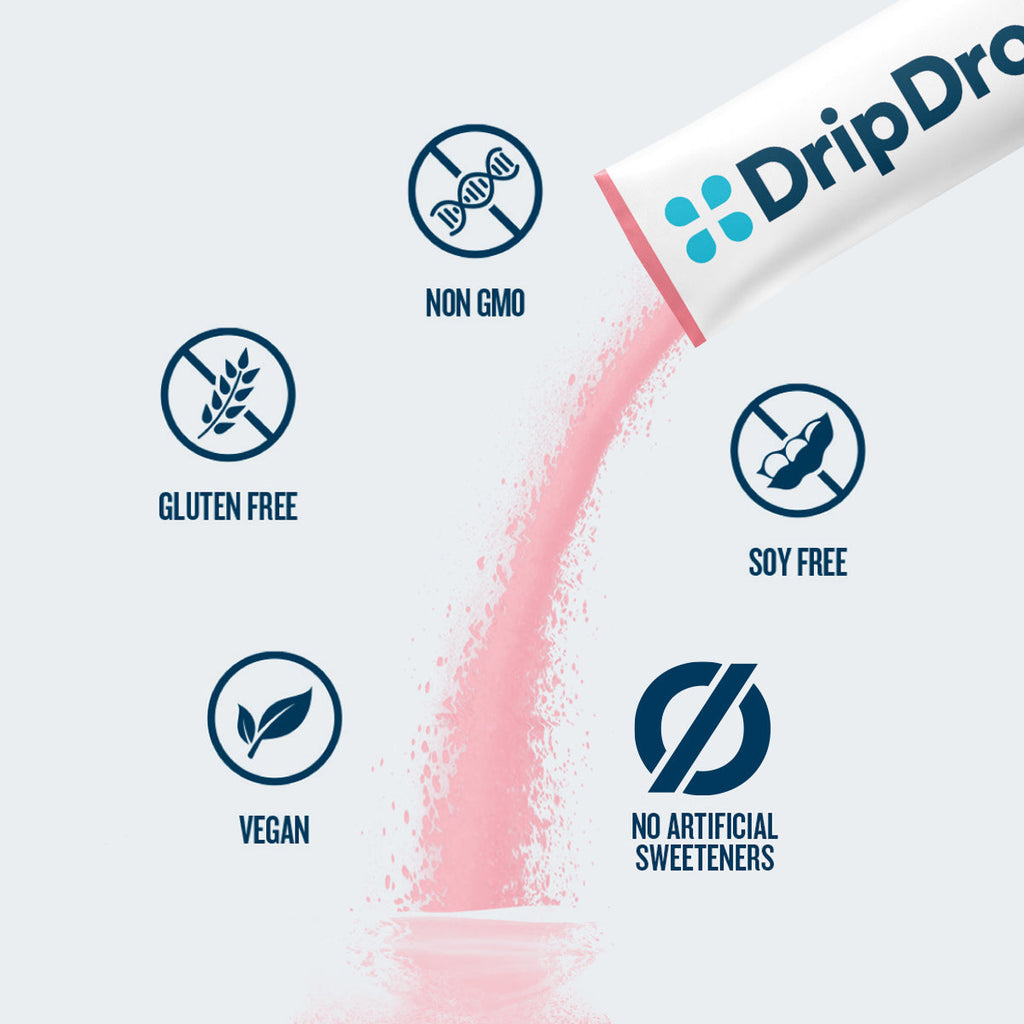 DripDrop Zero Sugar Plus, Strawberry Kiwi, Peach, Cherry Limeade, Wild Berry, 16 oz sticks, 8 count